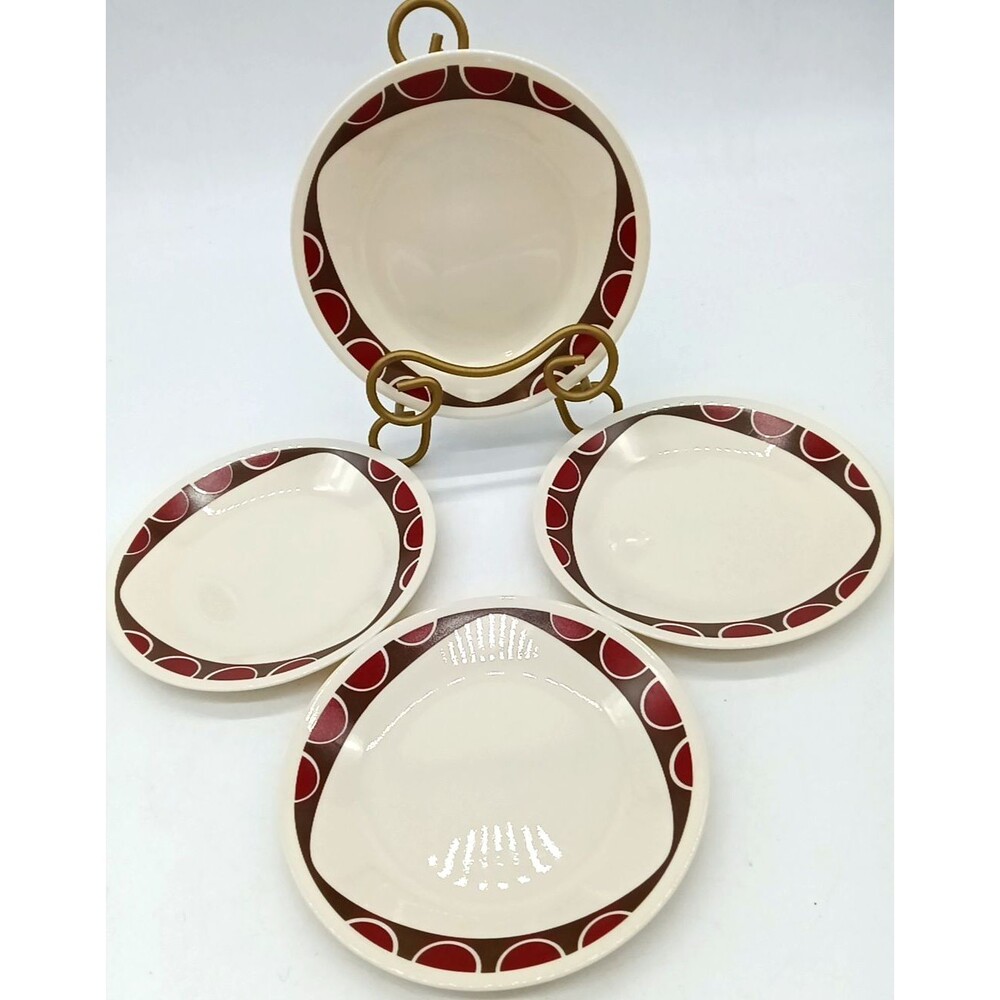 Set Of 4 Corning Corelle Vitrelle  Kitu Brown Red Dots 6.5" Bread Plates